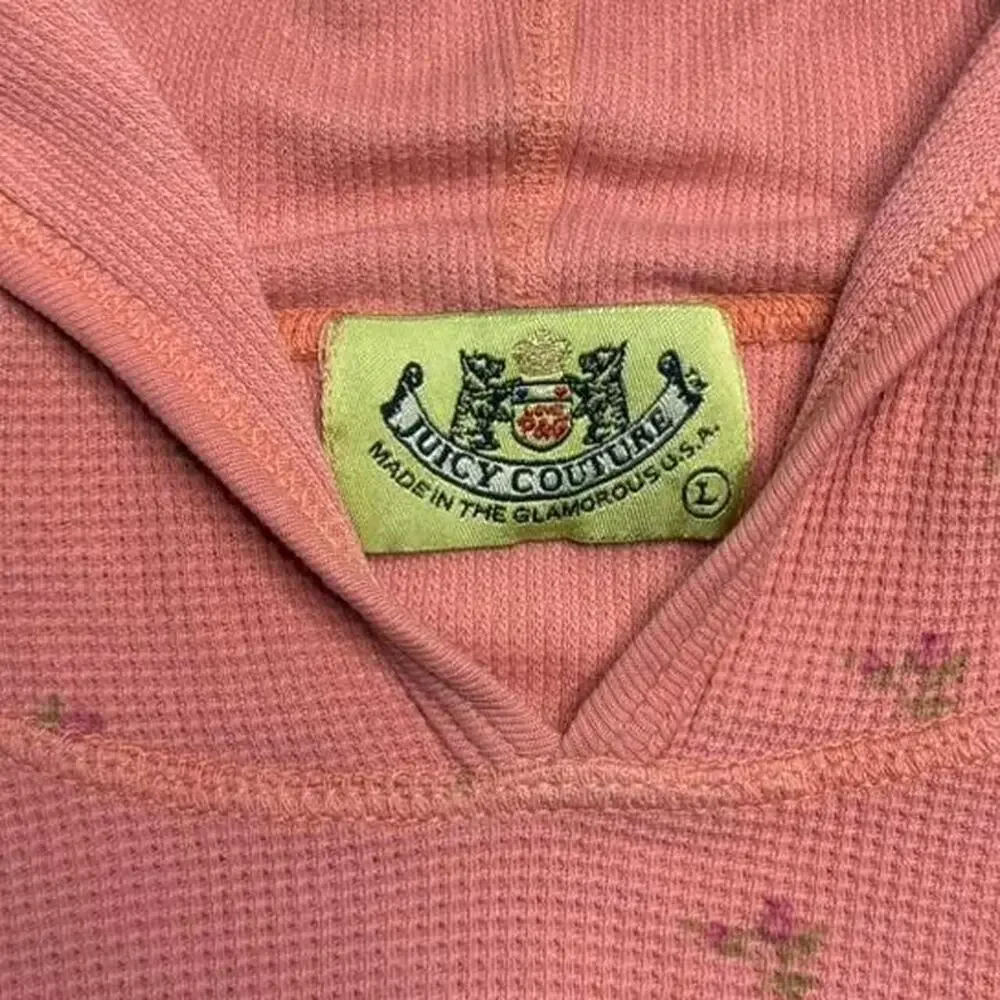 Juicy Couture pink Vintage Cotton floral hoodie 3/4 sleeve layering top Size L - Picture 3 of 8